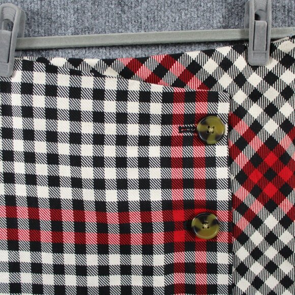 Who What Wear Skirt Womens 4 Black Red Plaid Collegiate Button Wrap Asymmetrical - Picture 5 of 12